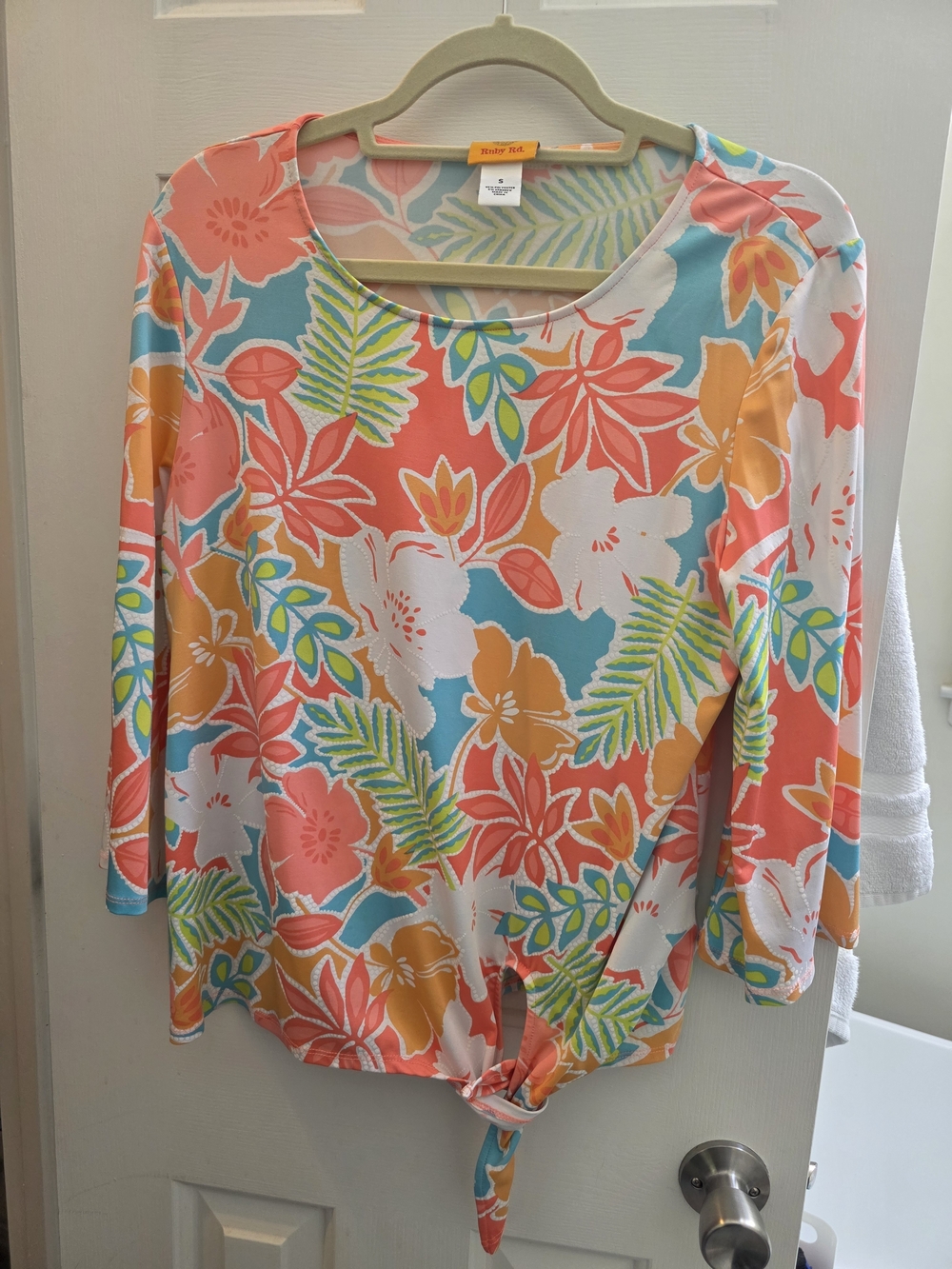 Ruby Rd. Coral Teal Floral Tie-Front Tunic
